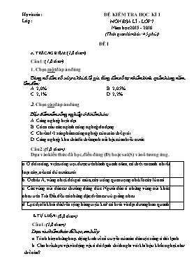 Đề và đáp án kiểm tra học kì I Địa lí lớp 7 - Năm học 2015-2016